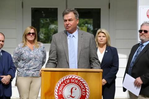 Al Krupski at a press conference in Southold in September. (File photo)